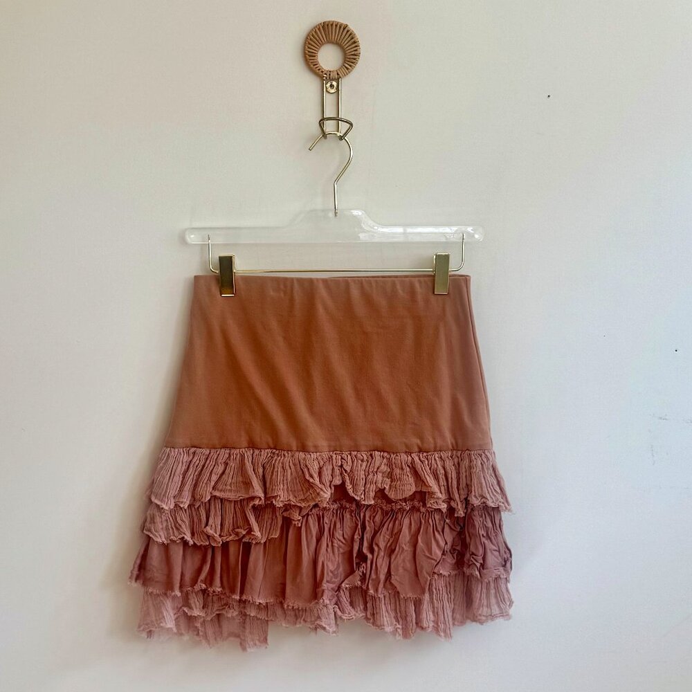 Free People FP One Maura Ruffle Tiered Mini Skirt Pink Boho Romantic XS